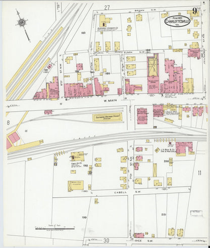 Sanborn Fire Insurance Map from Charlottesville, Independent Cities, Virginia (1920), Sheet #0009 - Complete Map Set gallery image, historic Sanborn map, vintage wall art, Virginia Virginia