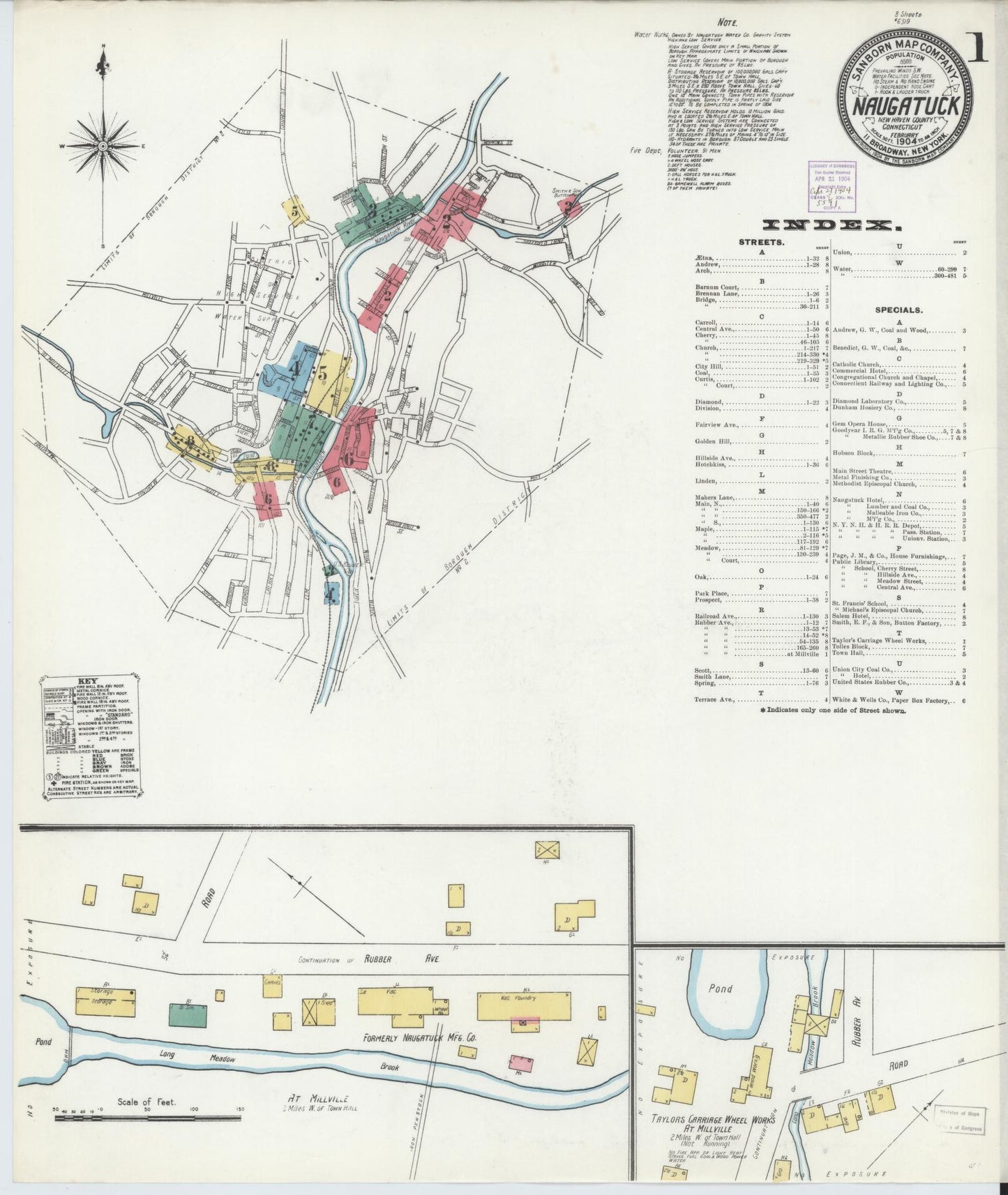 Sanborn Fire Insurance Map from Naugatuck, New Haven County, Connecticut (1904), Sheet #0001 - Complete Map Set gallery image, historic Sanborn map, vintage wall art, Connecticut Connecticut