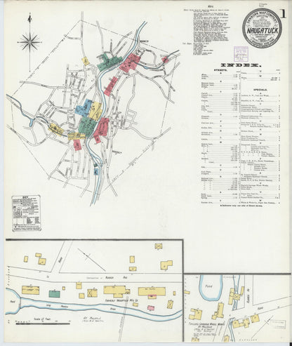 Sanborn Fire Insurance Map from Naugatuck, New Haven County, Connecticut (1904), Sheet #0001 - Complete Map Set gallery image, historic Sanborn map, vintage wall art, Connecticut Connecticut