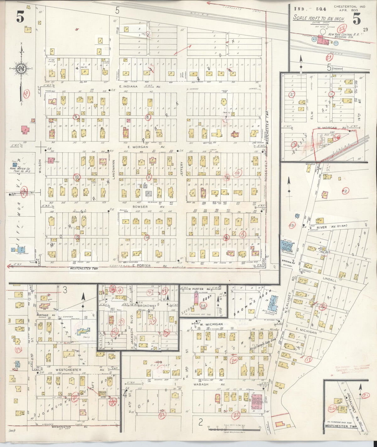 Sanborn Fire Insurance Map from Chesterton, Porter County, Indiana (1951), Sheet #0005 - Historic Sanborn Fire Insurance Map Print, vintage old map wall art, antique decor, genealogy gift, Indiana Indiana map