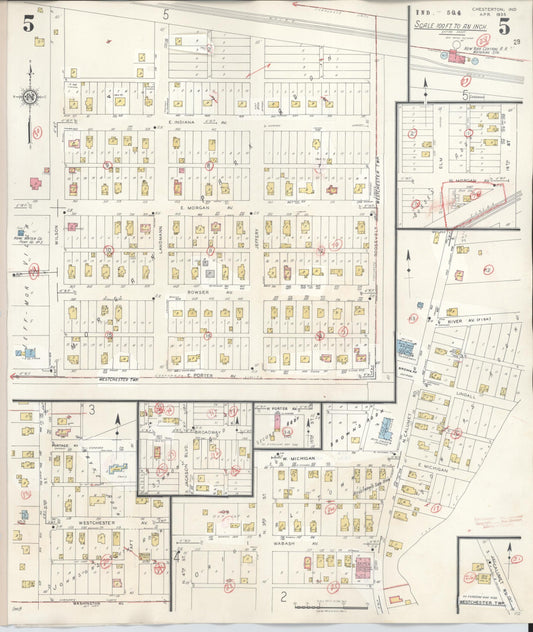 Sanborn Fire Insurance Map from Chesterton, Porter County, Indiana (1951), Sheet #0005 - Historic Sanborn Fire Insurance Map Print, vintage old map wall art, antique decor, genealogy gift, Indiana Indiana map