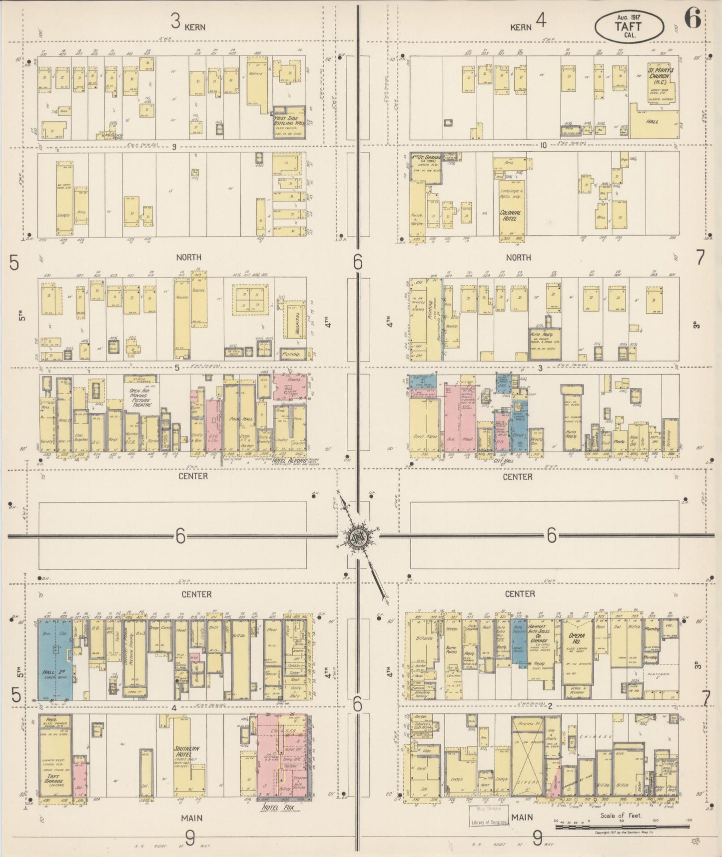 Sanborn Fire Insurance Map from Taft, Kern County, California (1917), Sheet #0006 - Complete Map Set gallery image, historic Sanborn map, vintage wall art, California California