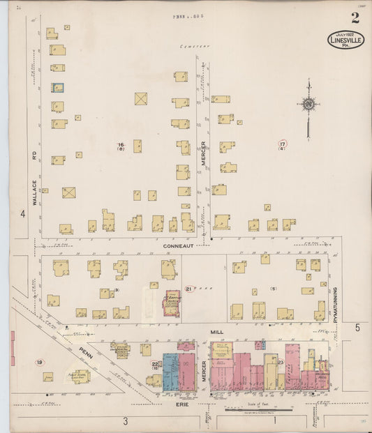 Sanborn Fire Insurance Map from Linesville, Crawford County, Pennsylvania (1934), Sheet #0002 - Historic Sanborn Fire Insurance Map Print, vintage old map wall art, antique decor, genealogy gift, Pennsylvania Pennsylvania map