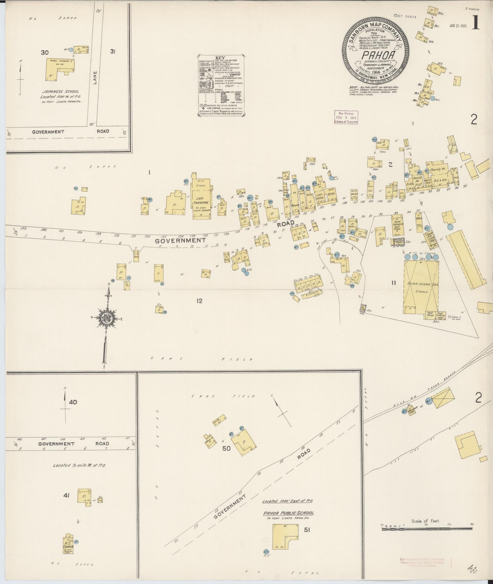 Sanborn Fire Insurance Map from Pahoa, Hawaii County, Hawaii (1914), Sheet #0001 - Historic Sanborn Fire Insurance Map Print, vintage old map wall art, antique decor, genealogy gift, Pahoa Hawaii map