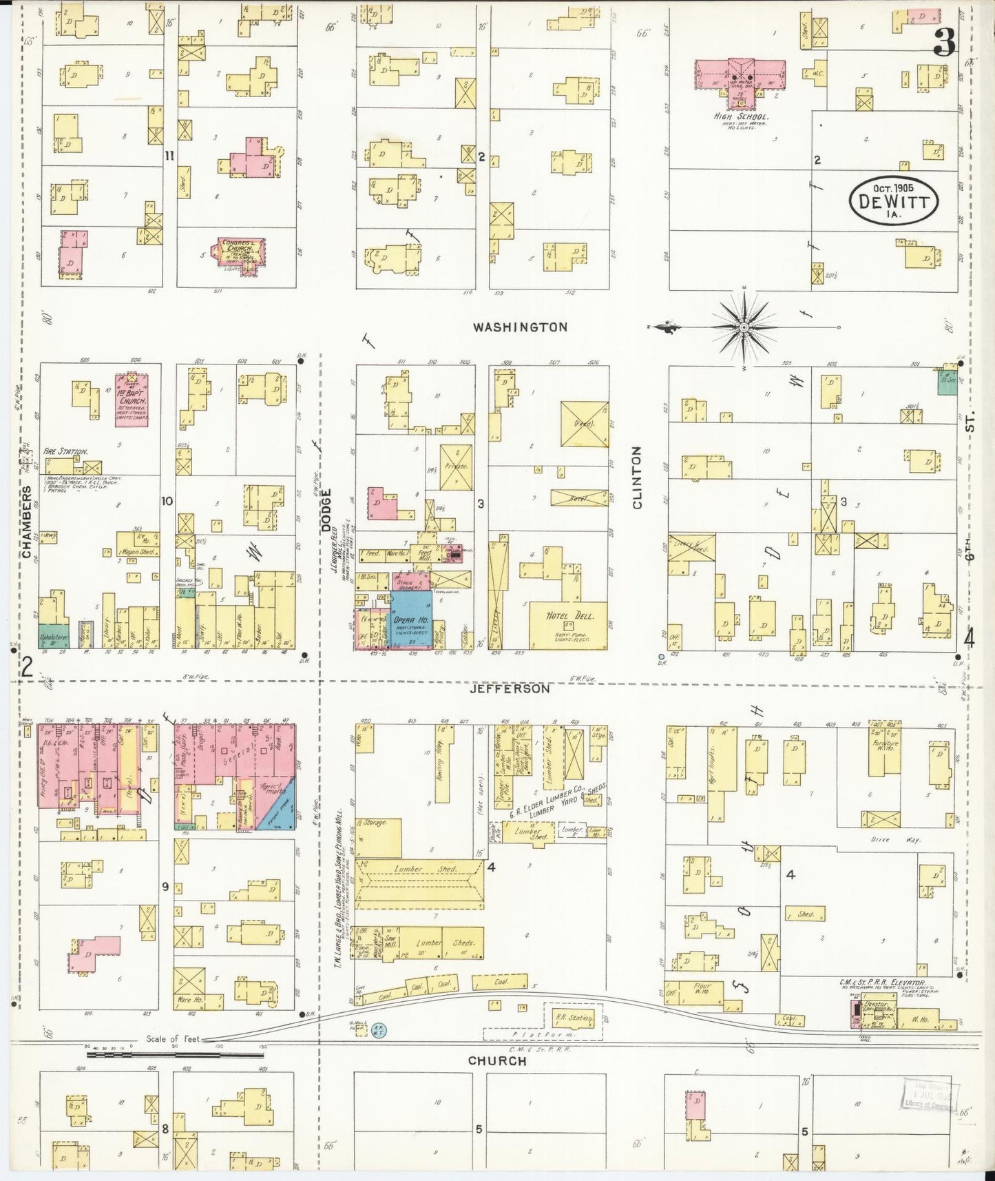 Sanborn Fire Insurance Map from De Witt, Clinton County, Iowa (1905), Sheet #0003 - Historic Sanborn Fire Insurance Map Print, vintage old map wall art