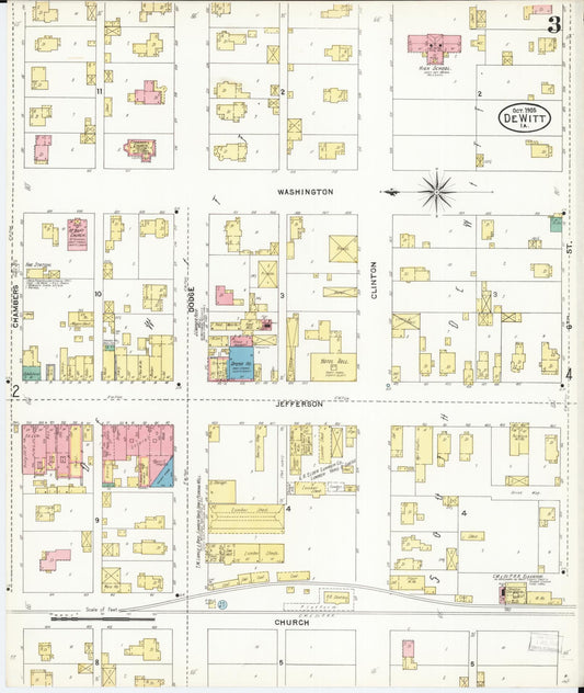Sanborn Fire Insurance Map from De Witt, Clinton County, Iowa (1905), Sheet #0003 - Historic Sanborn Fire Insurance Map Print, vintage old map wall art