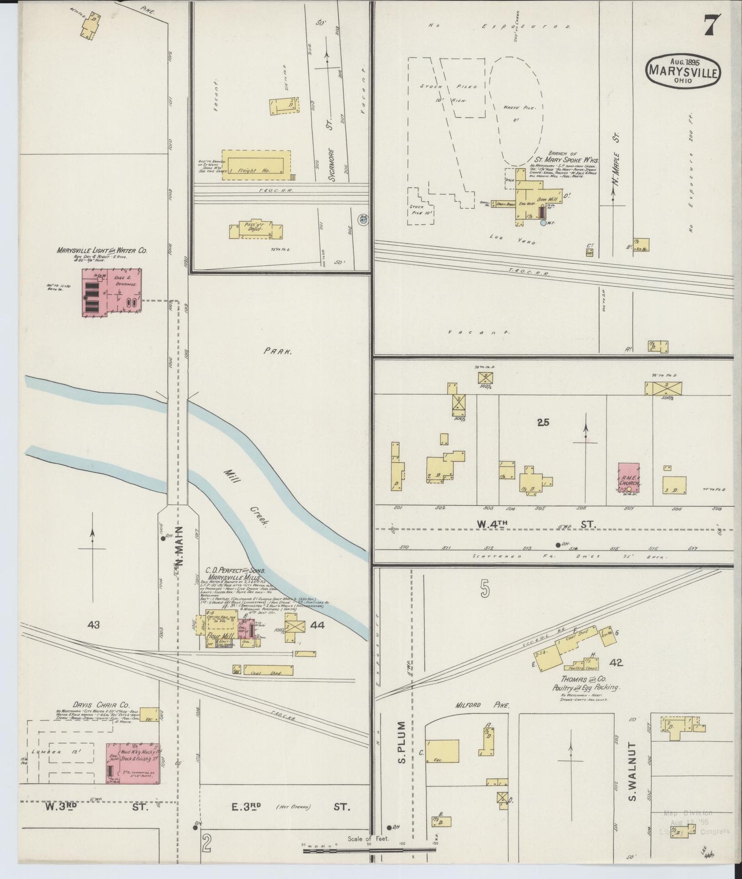 Sanborn Fire Insurance Map from Marysville, Union County, Ohio (1895), Sheet #0007 - Historic Sanborn Fire Insurance Map Print, vintage old map wall art, antique decor, genealogy gift, Ohio Ohio map