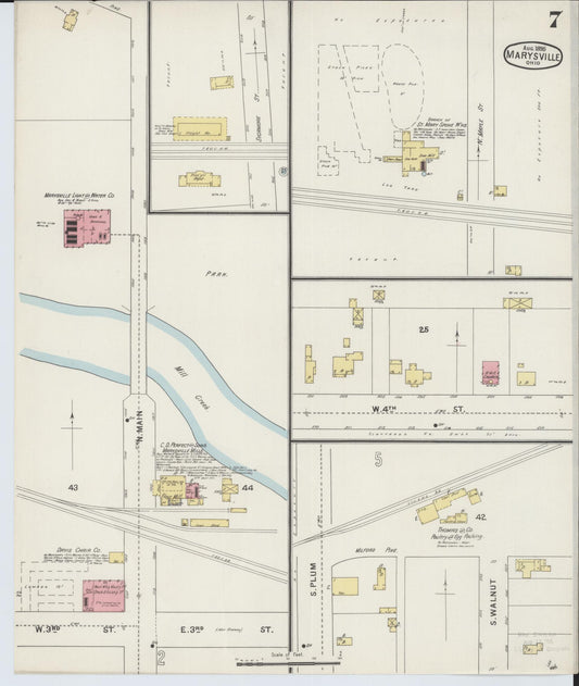 Sanborn Fire Insurance Map from Marysville, Union County, Ohio (1895), Sheet #0007 - Historic Sanborn Fire Insurance Map Print, vintage old map wall art, antique decor, genealogy gift, Ohio Ohio map