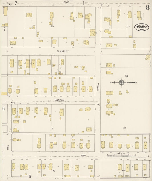 Sanborn Fire Insurance Map from Monroe, Snohomish County, Washington (1913), Sheet #0008 - Historic Sanborn Fire Insurance Map Print, vintage old map wall art, antique decor, genealogy gift, Washington Washington map
