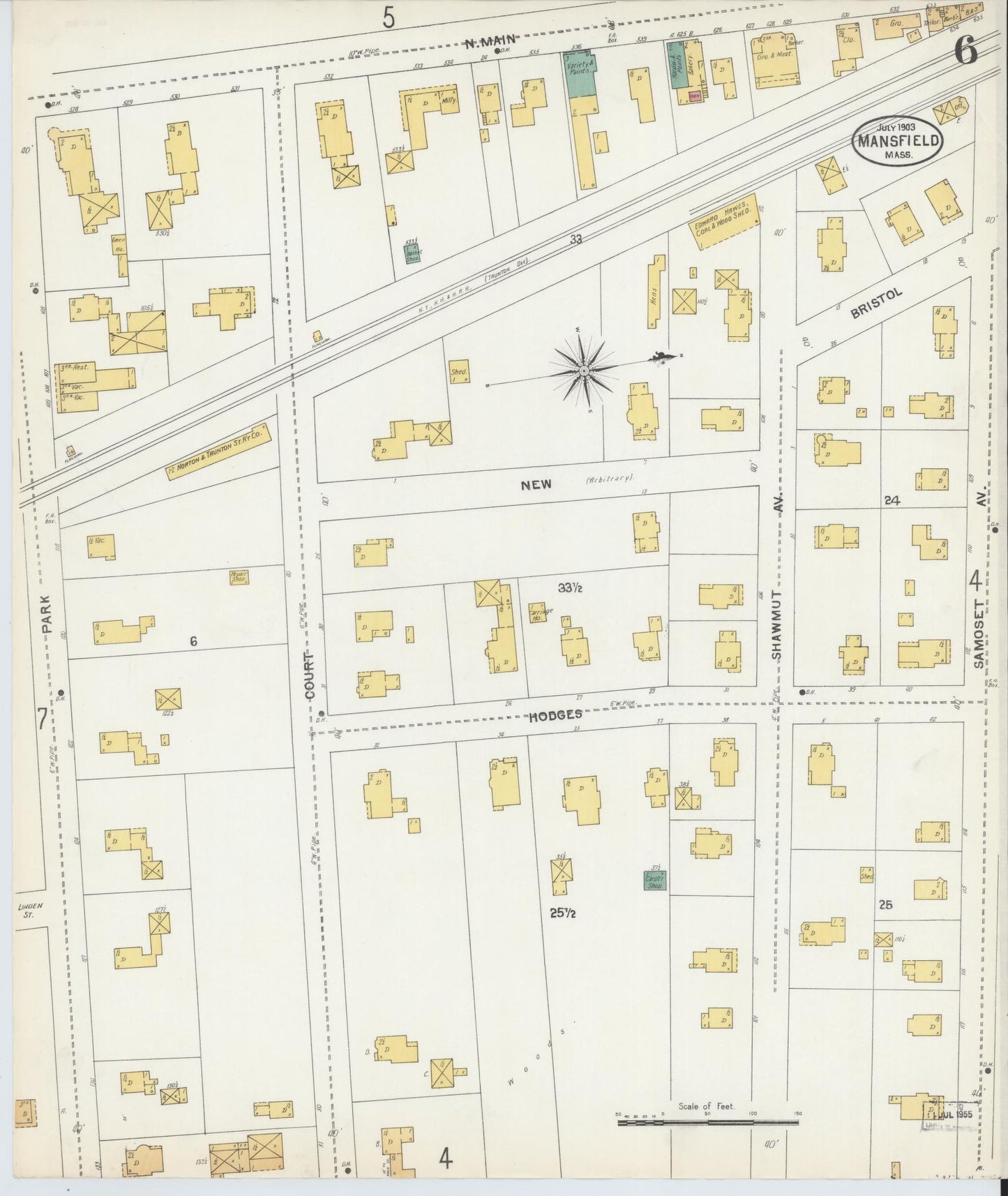 Sanborn Fire Insurance Map from Mansfield, Bristol County, Massachusetts (1903), Sheet #0006 - Complete Map Set gallery image, historic Sanborn map, vintage wall art, Massachusetts Massachusetts