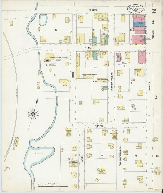 Sanborn Fire Insurance Map from Crockett, Houston County, Texas (1907), Sheet #0002 - Historic Sanborn Fire Insurance Map Print, vintage old map wall art, antique decor, genealogy gift, Texas Texas map