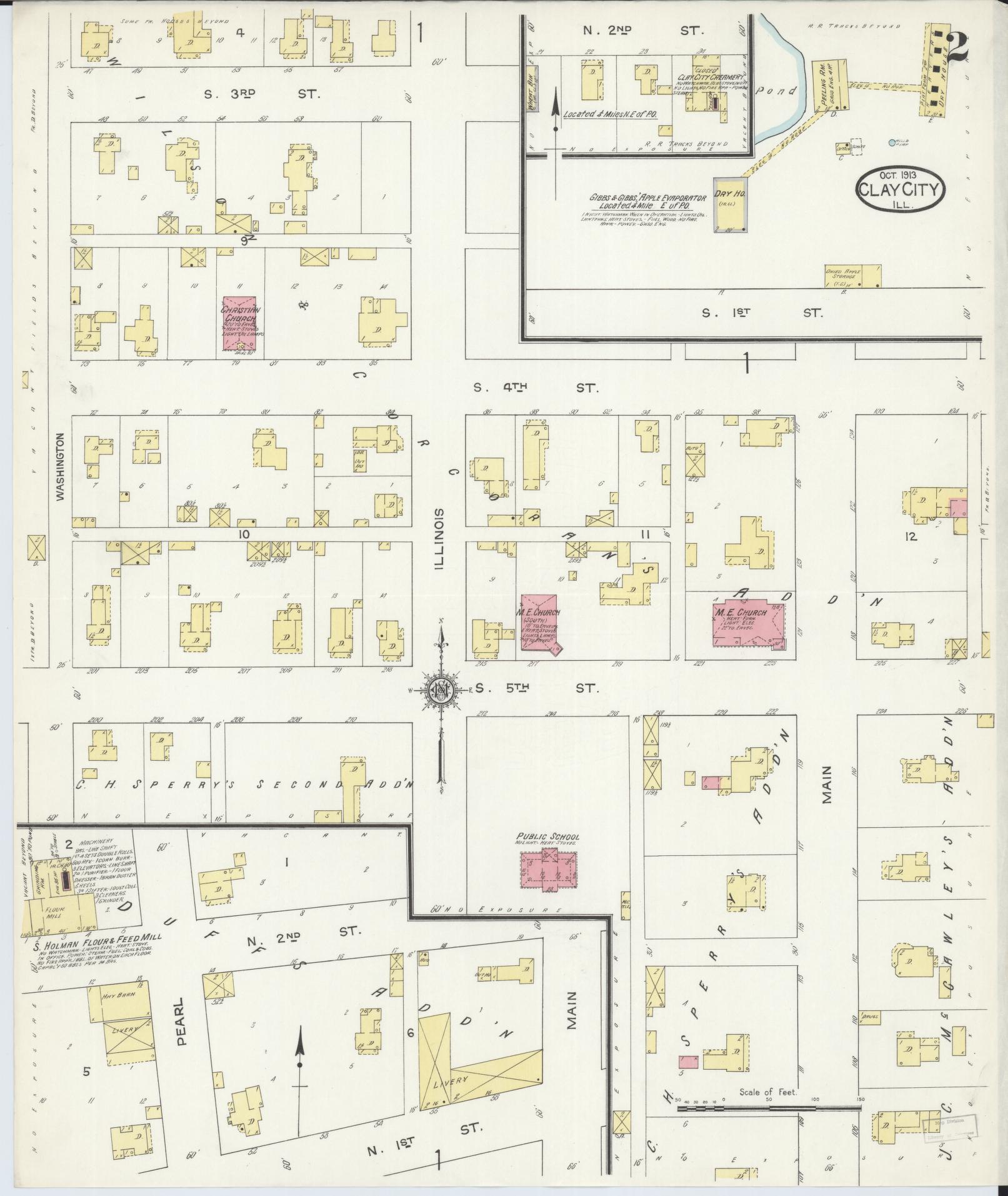 Sanborn Fire Insurance Map from Clay City, Clay County, Illinois (1913), Sheet #0002 - Historic Sanborn Fire Insurance Map Print, vintage old map wall art, antique decor, genealogy gift, Illinois Illinois map