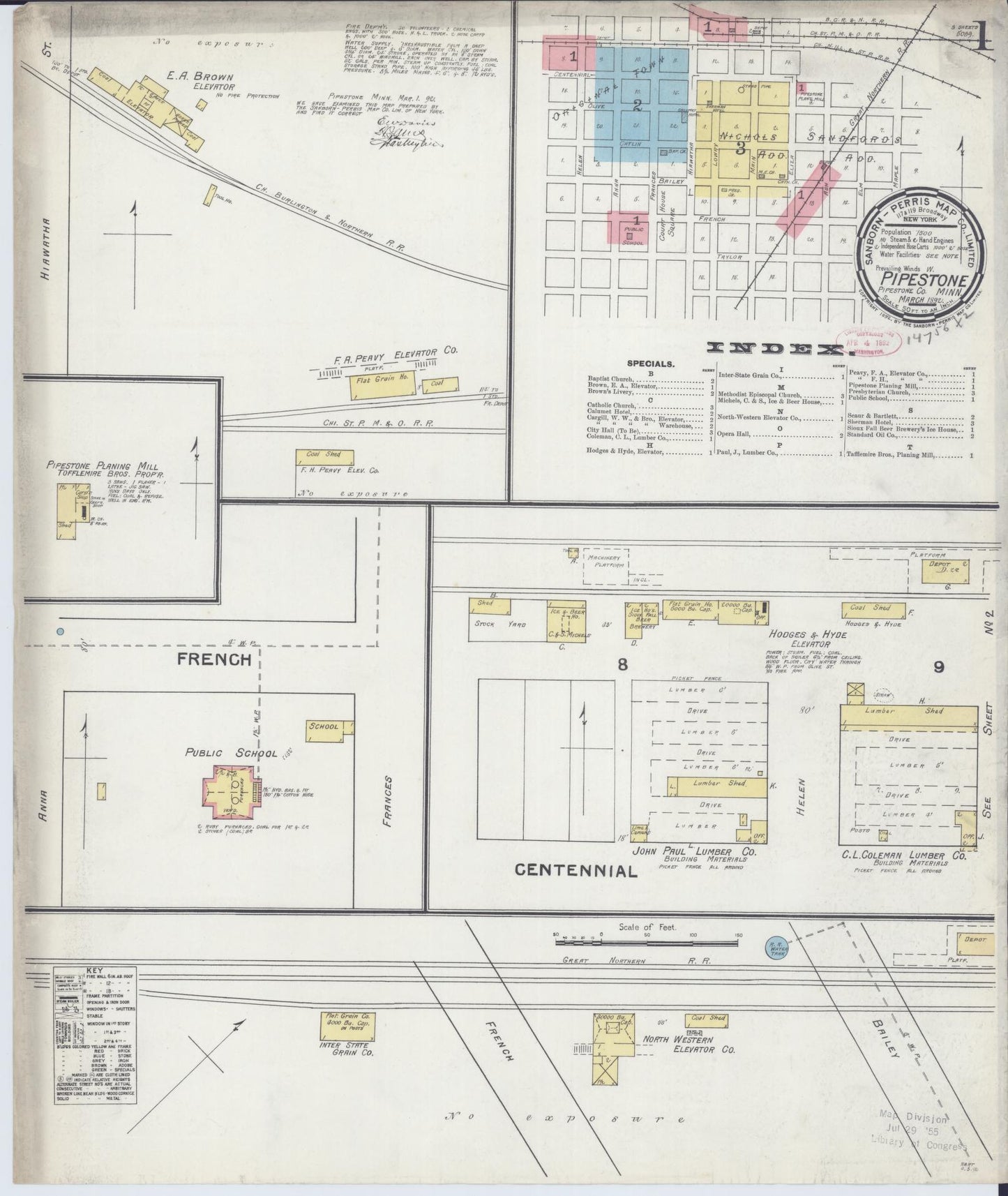 Sanborn Fire Insurance Map from Pipestone, Pipestone County, Minnesota (1892), Sheet #0001 - Historic Sanborn Fire Insurance Map Print, vintage old map wall art, antique decor, genealogy gift, Minnesota Minnesota map