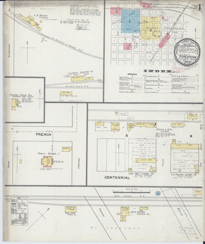Sanborn Fire Insurance Map from Pipestone, Pipestone County, Minnesota (1892), Sheet #0001 - Historic Sanborn Fire Insurance Map Print, vintage old map wall art, antique decor, genealogy gift, Minnesota Minnesota map