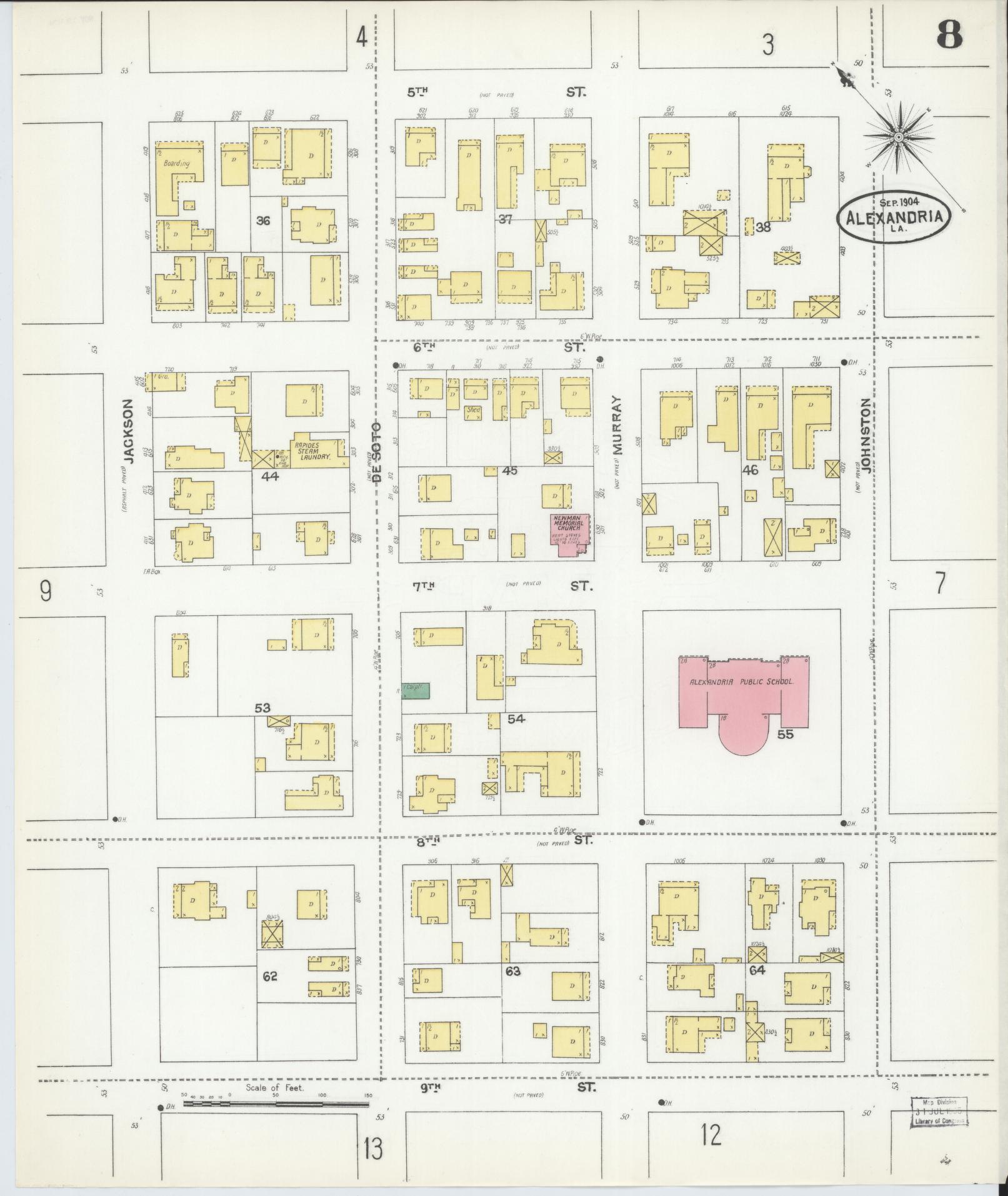Sanborn Fire Insurance Map from Alexandria, Rapides Parish, Louisiana (1904), Sheet #0008 - Complete Map Set gallery image, historic Sanborn map, vintage wall art, Louisiana Louisiana