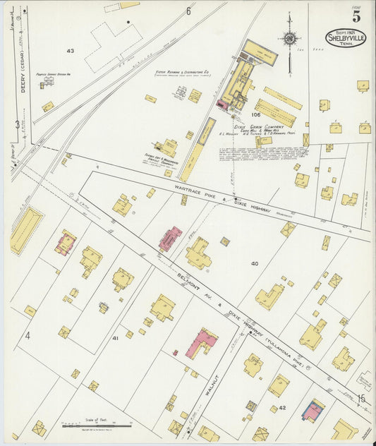Sanborn Fire Insurance Map from Shelbyville, Bedford County, Tennessee (1921), Sheet #0005 - Historic Sanborn Fire Insurance Map Print, vintage old map wall art, antique decor, genealogy gift, Tennessee Tennessee map