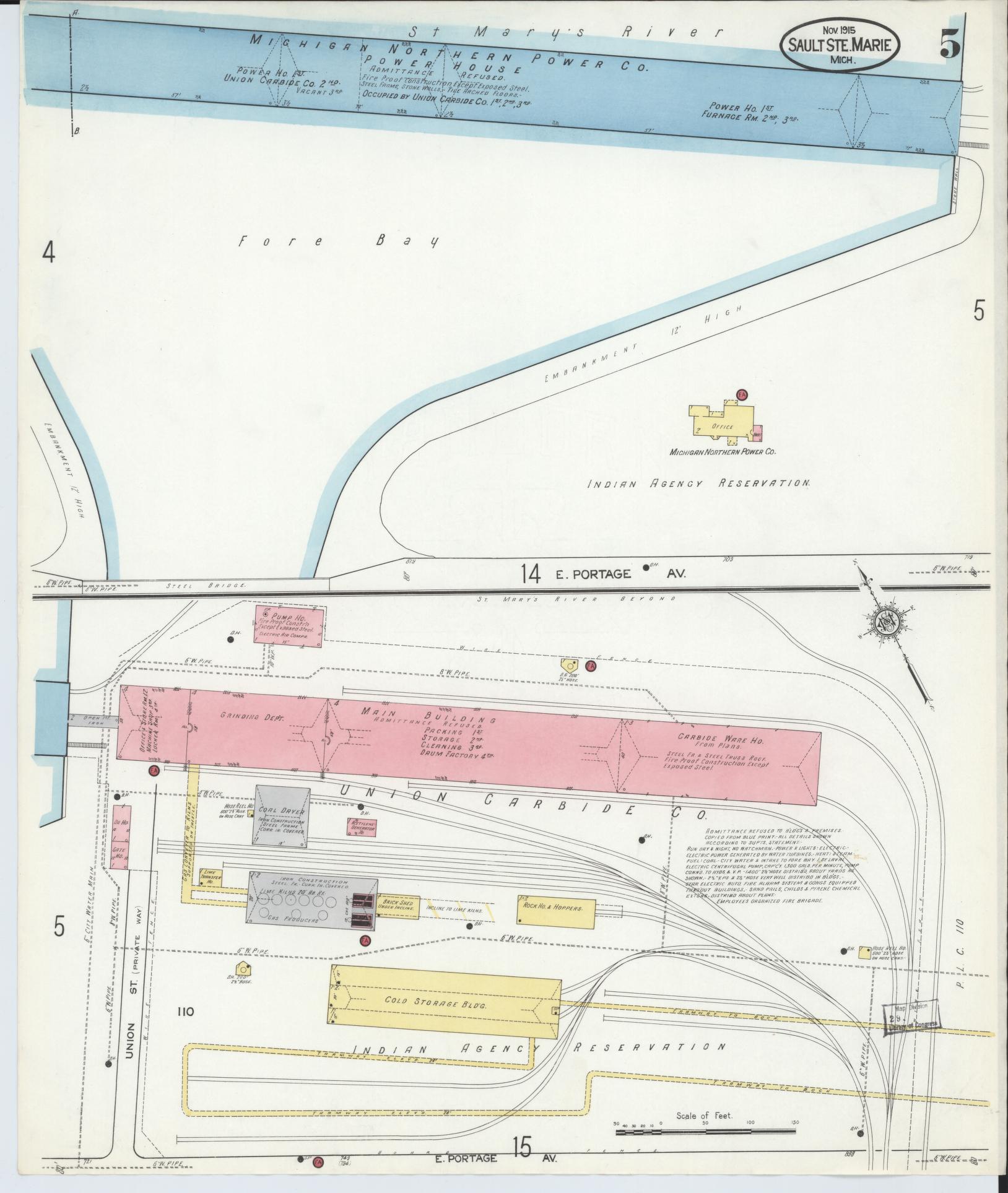 Sanborn Fire Insurance Map from Sault Sainte Marie, Chippewa County, Michigan (1915), Sheet #0005 - Complete Map Set gallery image, historic Sanborn map, vintage wall art, Michigan Michigan