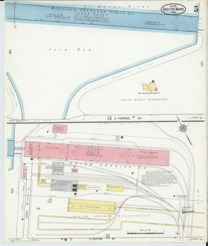 Sanborn Fire Insurance Map from Sault Sainte Marie, Chippewa County, Michigan (1915), Sheet #0005 - Complete Map Set gallery image, historic Sanborn map, vintage wall art, Michigan Michigan