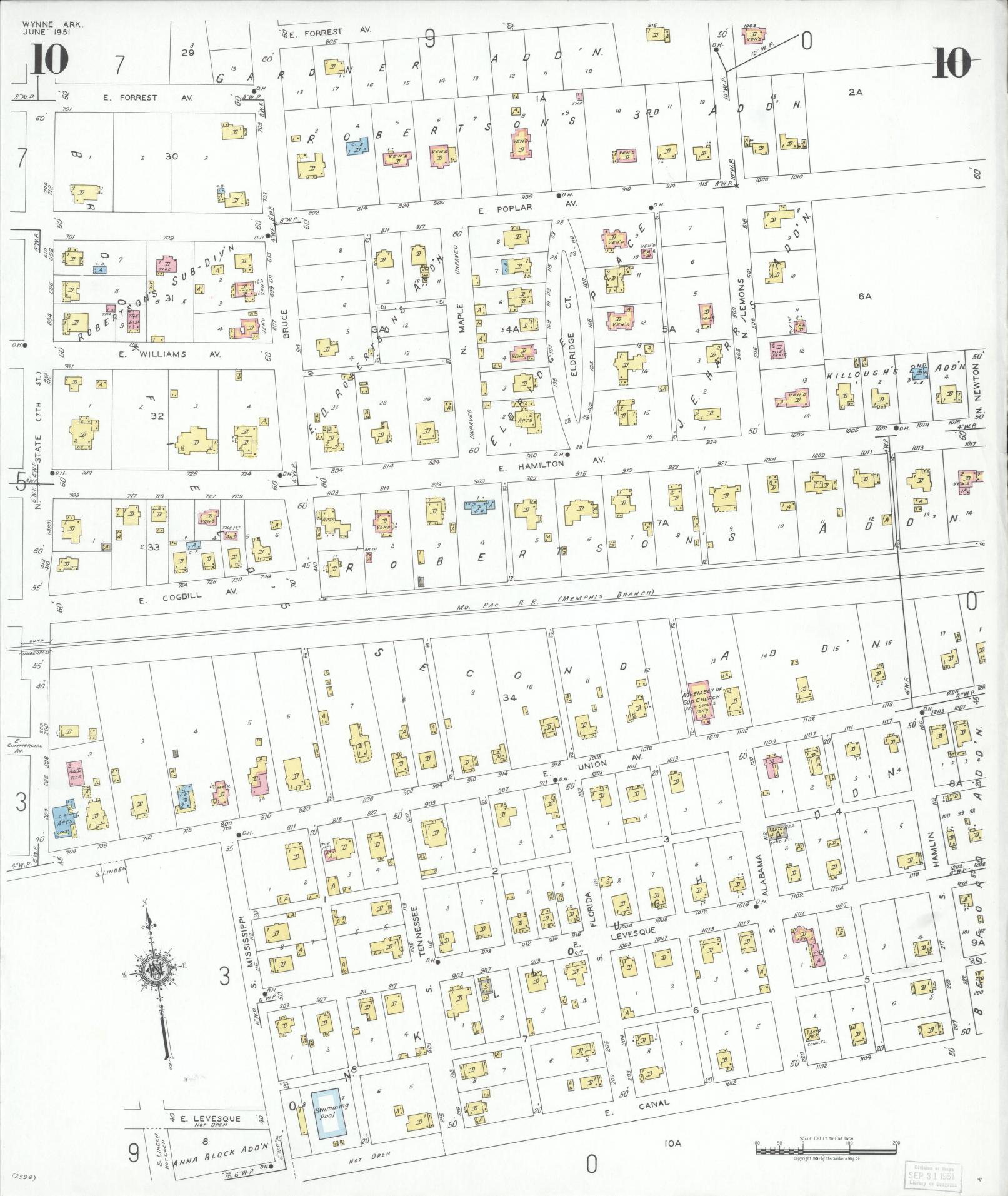 Sanborn Fire Insurance Map from Wynne, Cross County, Arkansas (1951), Sheet #0010 - Historic Sanborn Fire Insurance Map Print, vintage old map wall art, antique decor, genealogy gift, Arkansas Arkansas map