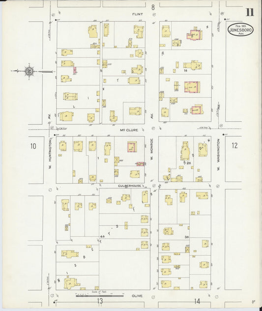 Sanborn Fire Insurance Map from Jonesboro, Craighead County, Arkansas (1913), Sheet #0011 - Historic Sanborn Fire Insurance Map Print, vintage old map wall art, antique decor, genealogy gift, Arkansas Arkansas map