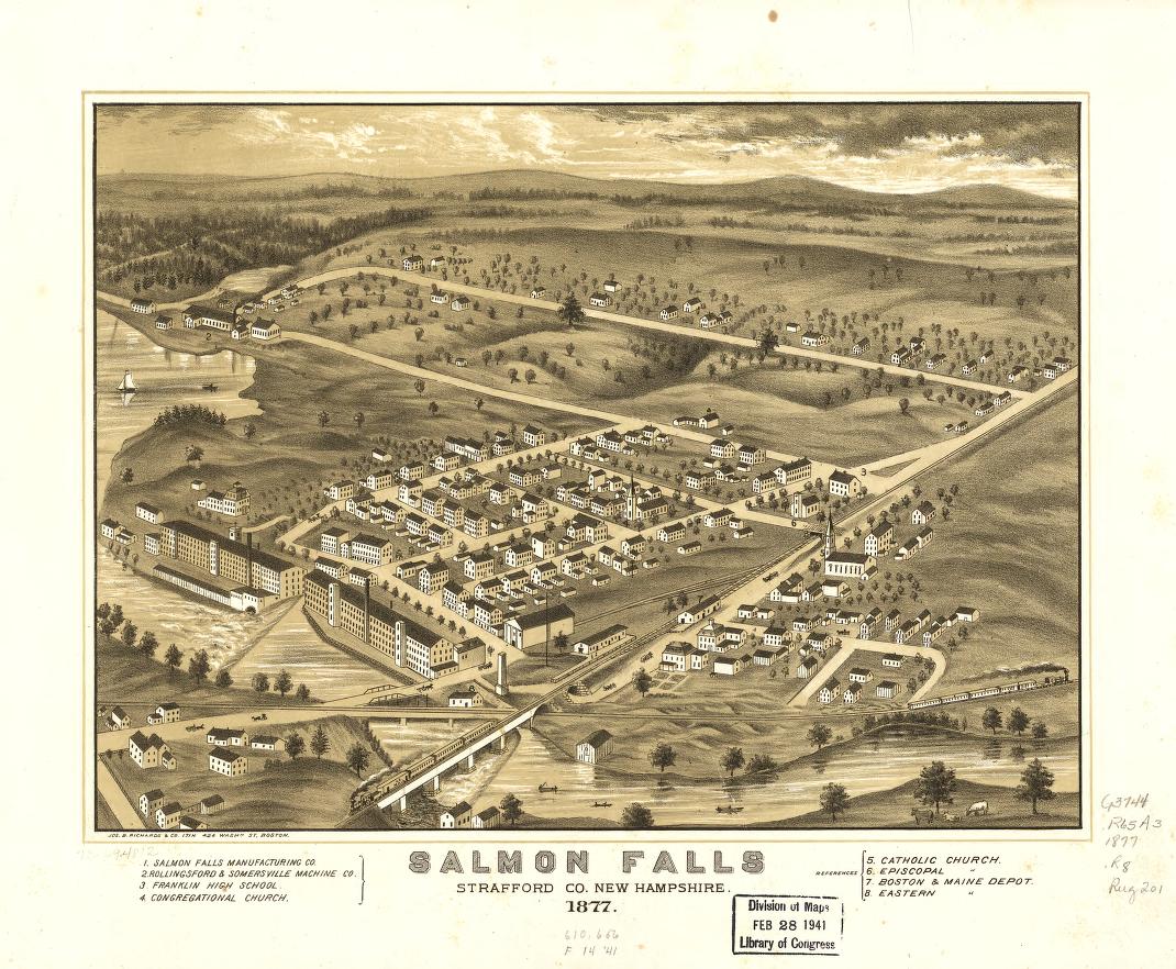 Salmon Falls, Strafford Co., New Hampshire 1877. (1877) – Historic Bird’s-Eye View Panorama Print