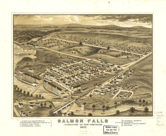 Salmon Falls, Strafford Co., New Hampshire 1877. (1877) – Historic Bird’s-Eye View Panorama Print