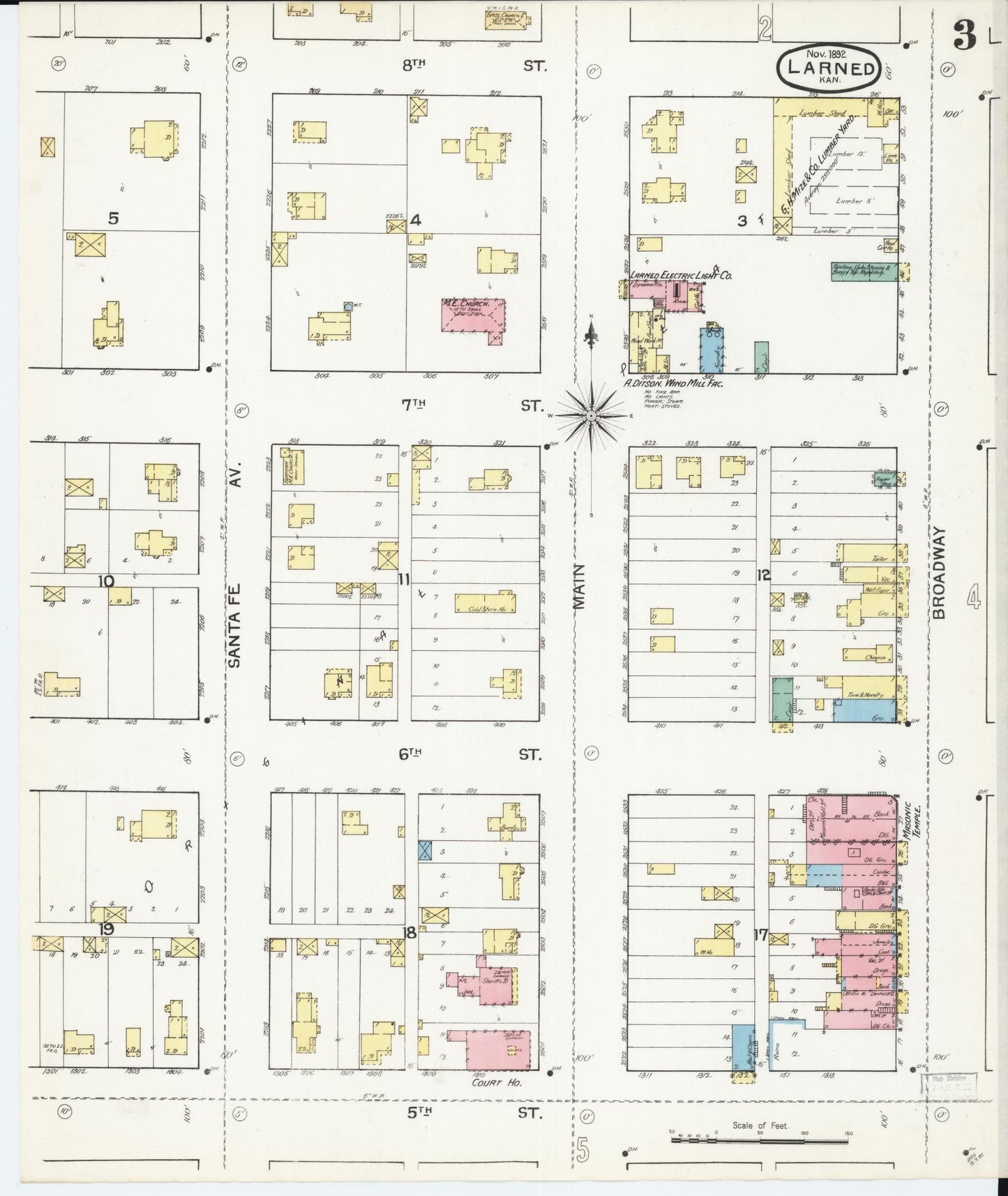 Sanborn Fire Insurance Map from Larned, Pawnee County, Kansas (1892), Sheet #0003 - Historic Sanborn Fire Insurance Map Print, vintage old map wall art, antique decor, genealogy gift, Kansas Kansas map
