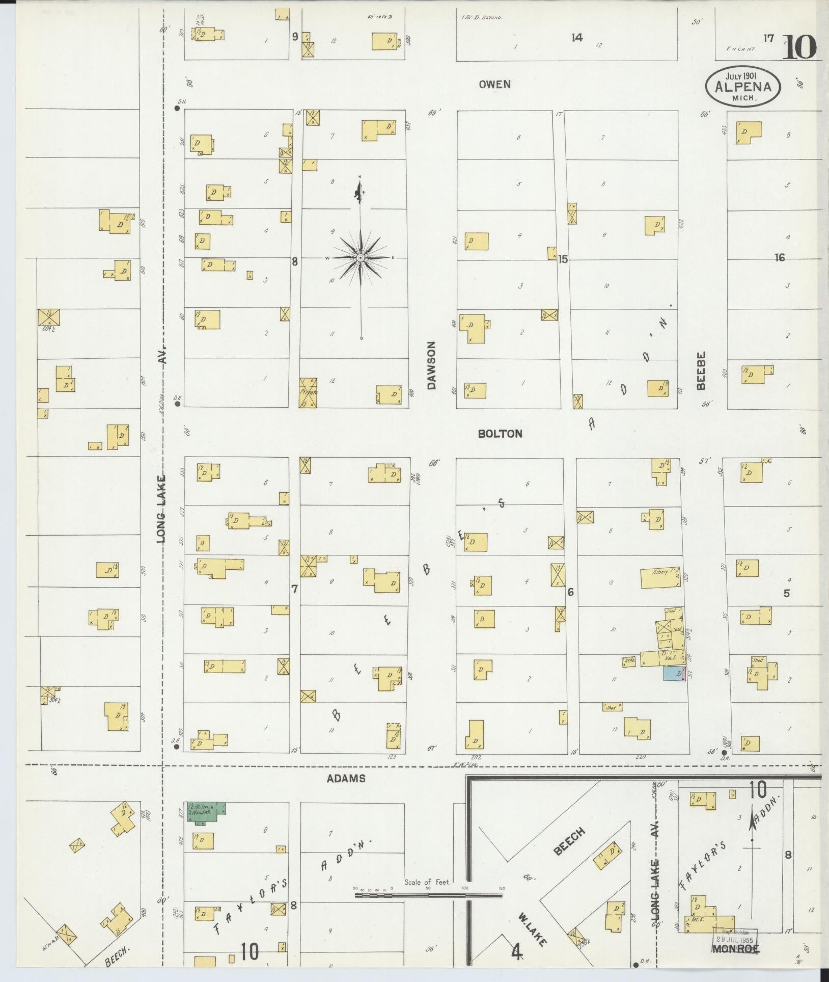 Sanborn Fire Insurance Map from Alpena, Alpena County, Michigan (1901), Sheet #0010 - Historic Sanborn Fire Insurance Map Print, vintage old map wall art, antique decor, genealogy gift, Michigan Michigan map