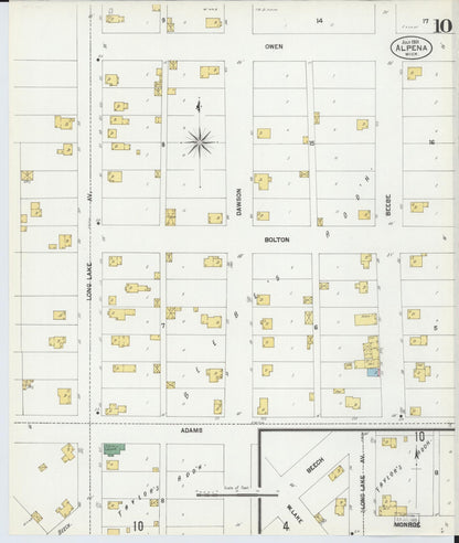Sanborn Fire Insurance Map from Alpena, Alpena County, Michigan (1901), Sheet #0010 - Historic Sanborn Fire Insurance Map Print, vintage old map wall art, antique decor, genealogy gift, Michigan Michigan map
