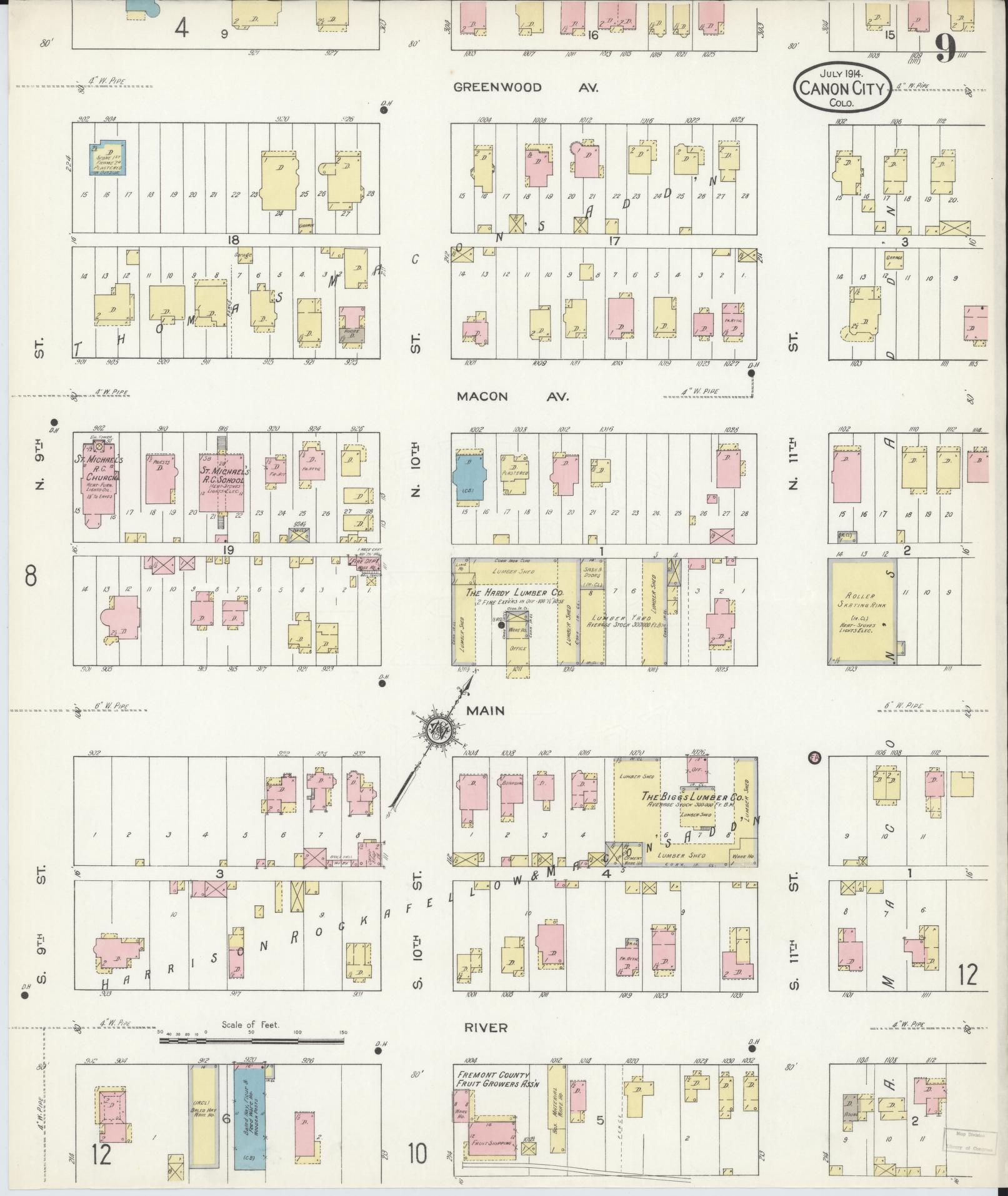 Sanborn Fire Insurance Map from Canon City, Fremont County, Colorado (1914), Sheet #0009 - Historic Sanborn Fire Insurance Map Print, vintage old map wall art, antique decor, genealogy gift, Colorado Colorado map