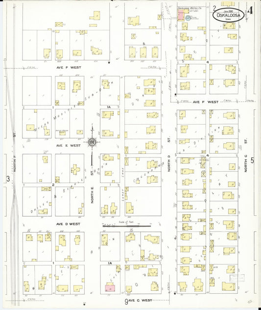 Sanborn Fire Insurance Map from Oskaloosa, Mahaska County, Iowa (1910), Sheet #0004 - Historic Sanborn Fire Insurance Map Print, vintage old map wall art