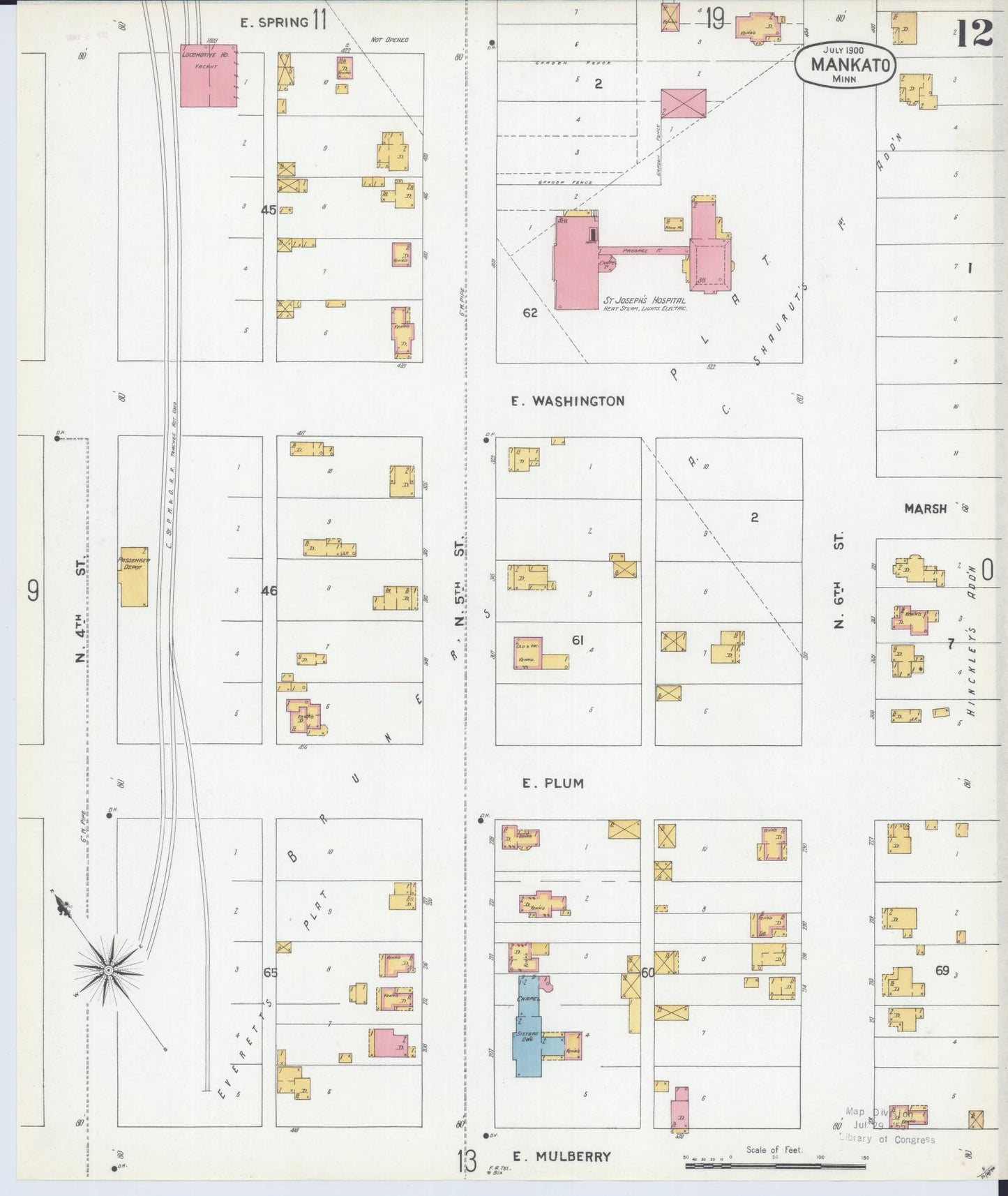 Sanborn Fire Insurance Map from Mankato, Blue Earth County, Minnesota (1900), Sheet #0012 - Complete Map Set gallery image, historic Sanborn map, vintage wall art, Minnesota Minnesota