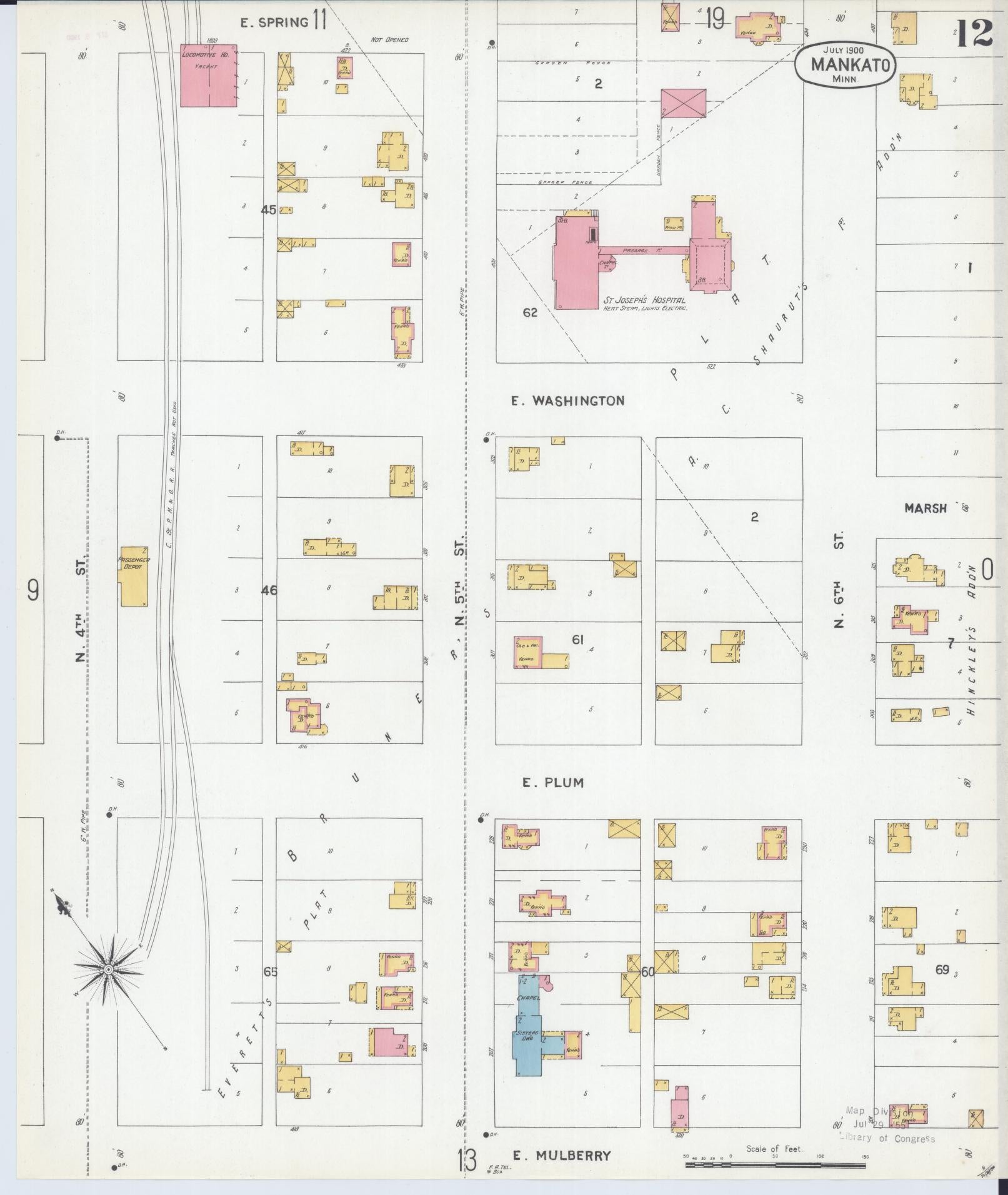 Sanborn Fire Insurance Map from Mankato, Blue Earth County, Minnesota (1900), Sheet #0012 - Complete Map Set gallery image, historic Sanborn map, vintage wall art, Minnesota Minnesota