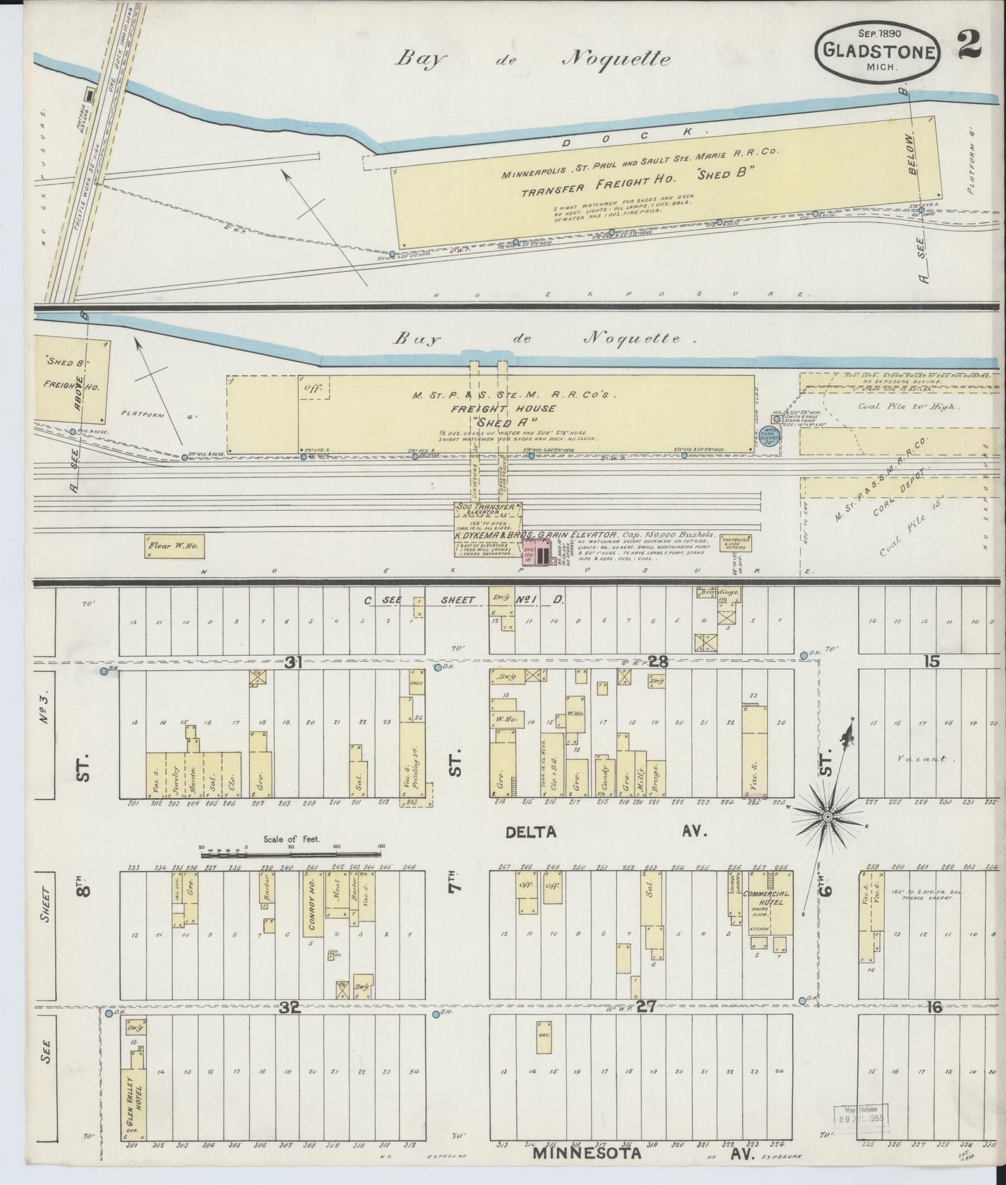 Sanborn Fire Insurance Map from Gladstone, Delta County, Michigan (1890), Sheet #0002 - Complete Map Set gallery image, historic Sanborn map, vintage wall art, Michigan Michigan