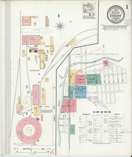Sanborn Fire Insurance Map from Verona, Allegheny County, Pennsylvania (1905), Sheet #0001 - Historic Sanborn Fire Insurance Map Print, vintage old map wall art, antique decor, genealogy gift, Pennsylvania Pennsylvania map