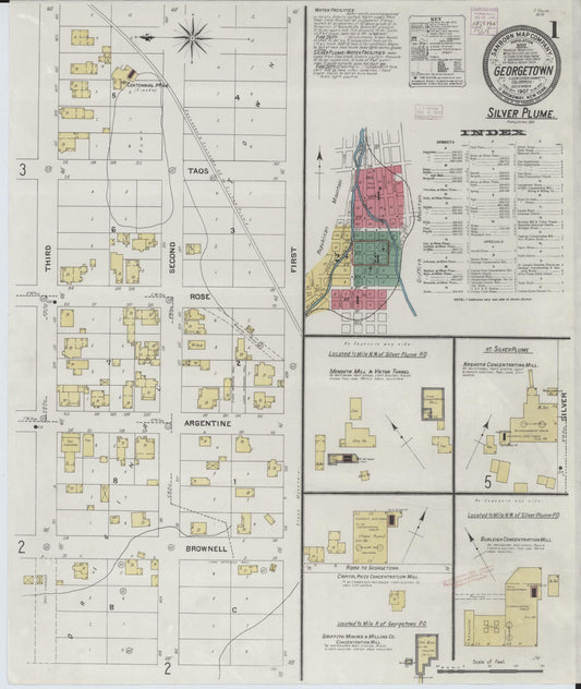 Sanborn Fire Insurance Map from Georgetown, Clear Creek County, Colorado (1907), Sheet #0001 - Historic Sanborn Fire Insurance Map Print, vintage old map wall art, antique decor, genealogy gift, Colorado Colorado map