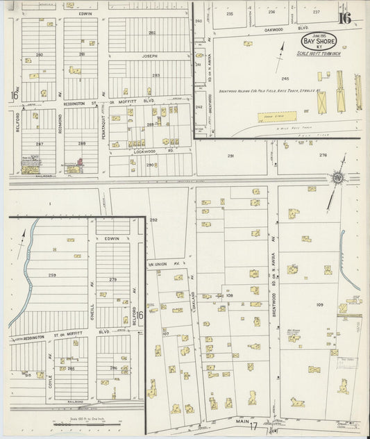 Sanborn Fire Insurance Map from Bay Shore, Suffolk County, New York (1915), Sheet #0016 - Historic Sanborn Fire Insurance Map Print, vintage old map wall art, antique decor, genealogy gift, New York New York map