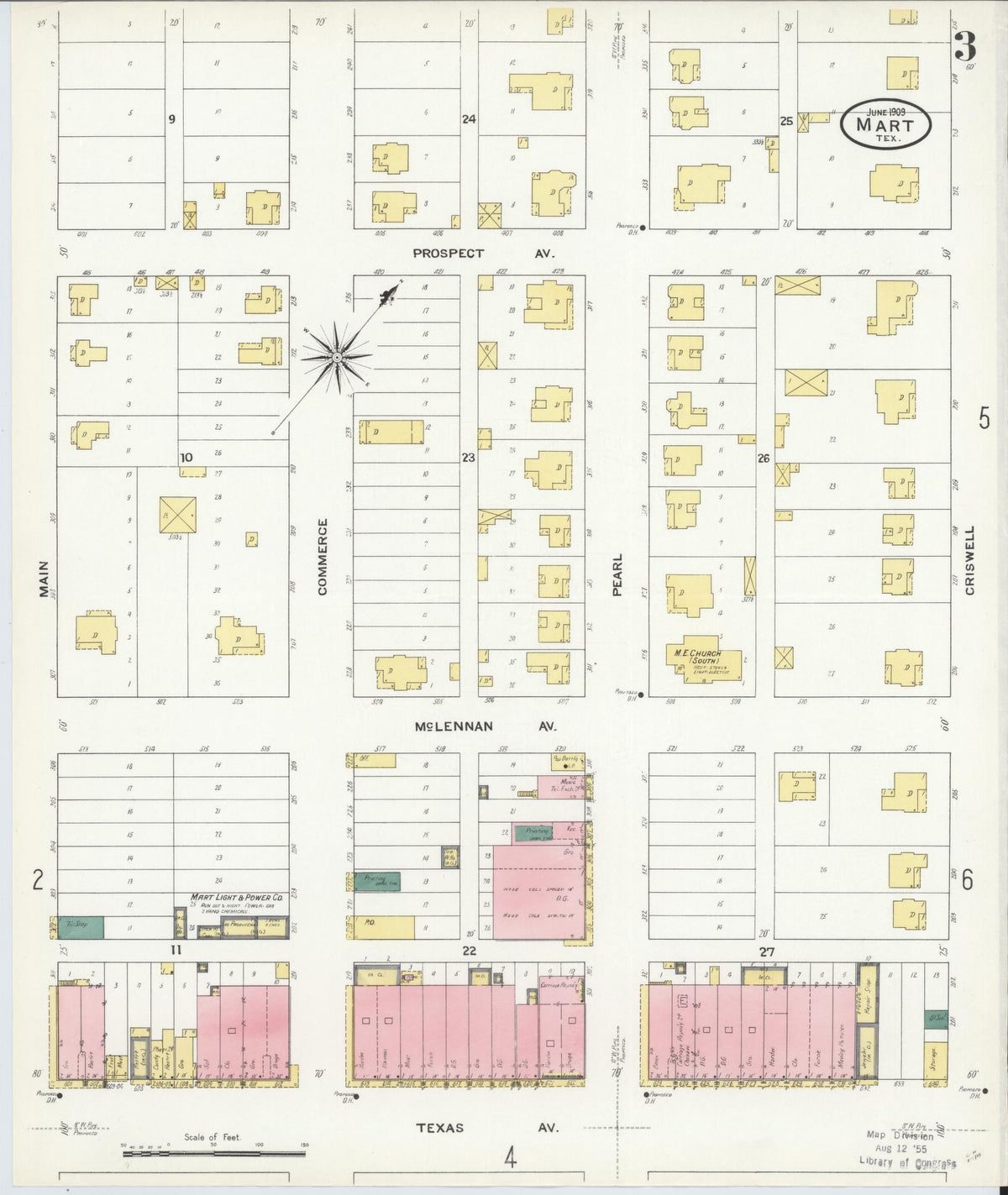Sanborn Fire Insurance Map from Mart, McLennan County, Texas (1909), Sheet #0003 - Complete Map Set gallery image, historic Sanborn map, vintage wall art, Texas Texas