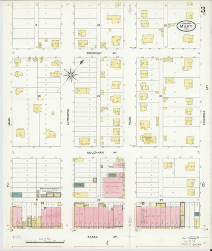Sanborn Fire Insurance Map from Mart, McLennan County, Texas (1909), Sheet #0003 - Complete Map Set gallery image, historic Sanborn map, vintage wall art, Texas Texas