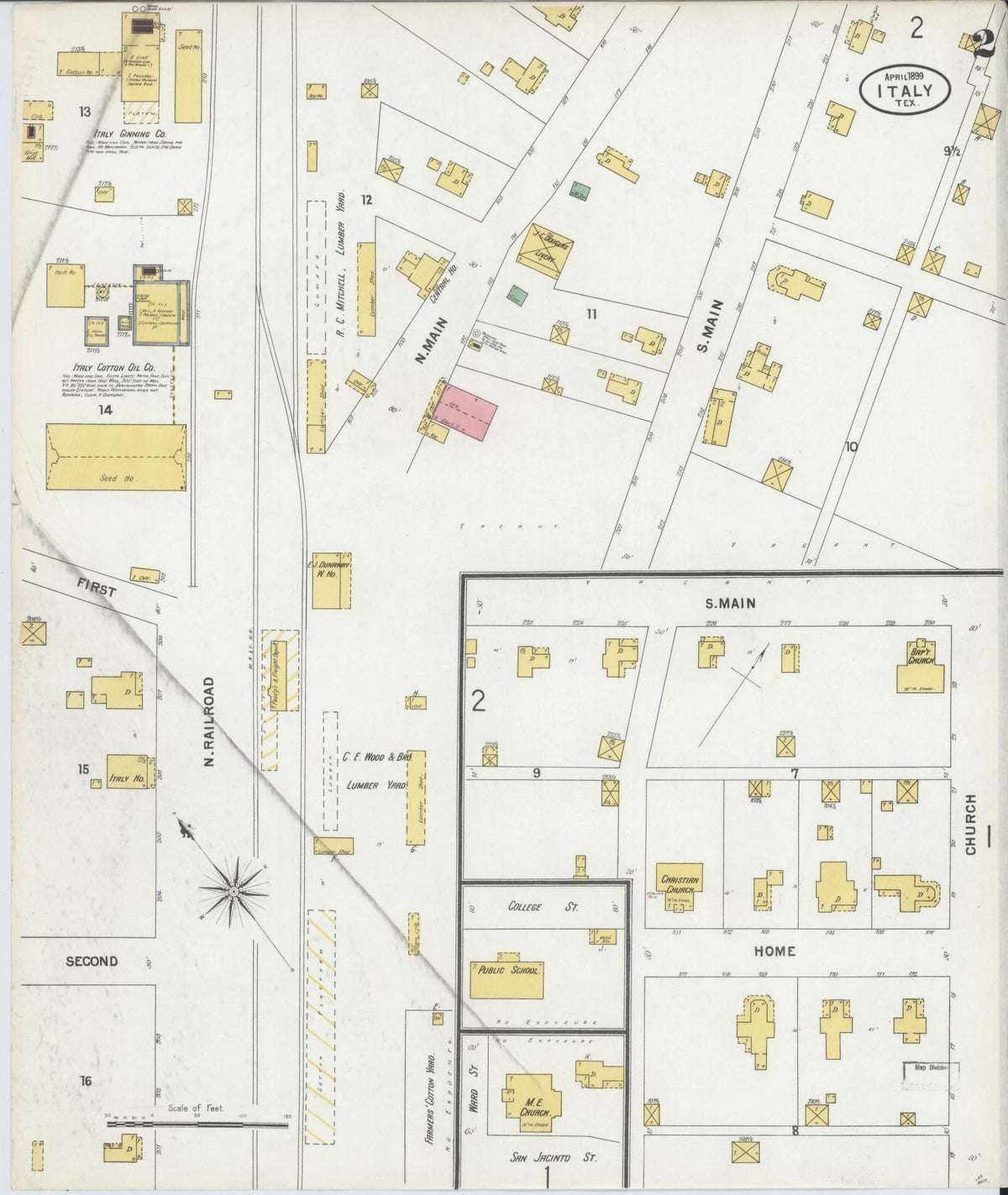 Sanborn Fire Insurance Map from Italy, Ellis County, Texas (1899), Sheet #0002 - Historic Sanborn Fire Insurance Map Print, vintage old map wall art, antique decor, genealogy gift, Texas Texas map