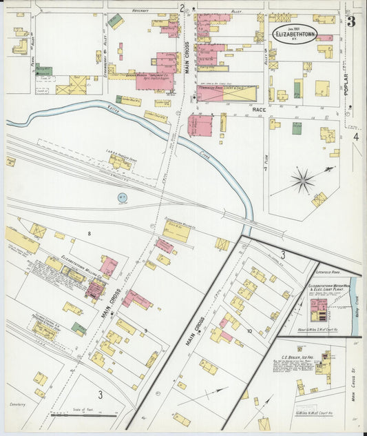 Sanborn Fire Insurance Map from Elizabethtown, Hardin County, Kentucky (1901), Sheet #0003 - Historic Sanborn Fire Insurance Map Print, vintage old map wall art, antique decor, genealogy gift, Kentucky Kentucky map