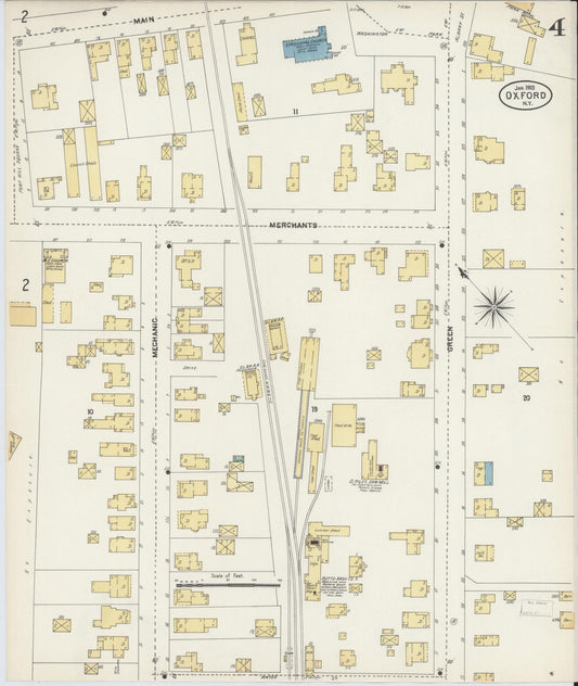 Sanborn Fire Insurance Map from Oxford, Chenango County, New York (1903), Sheet #0004 - Historic Sanborn Fire Insurance Map Print, vintage old map wall art, antique decor, genealogy gift, New York New York map