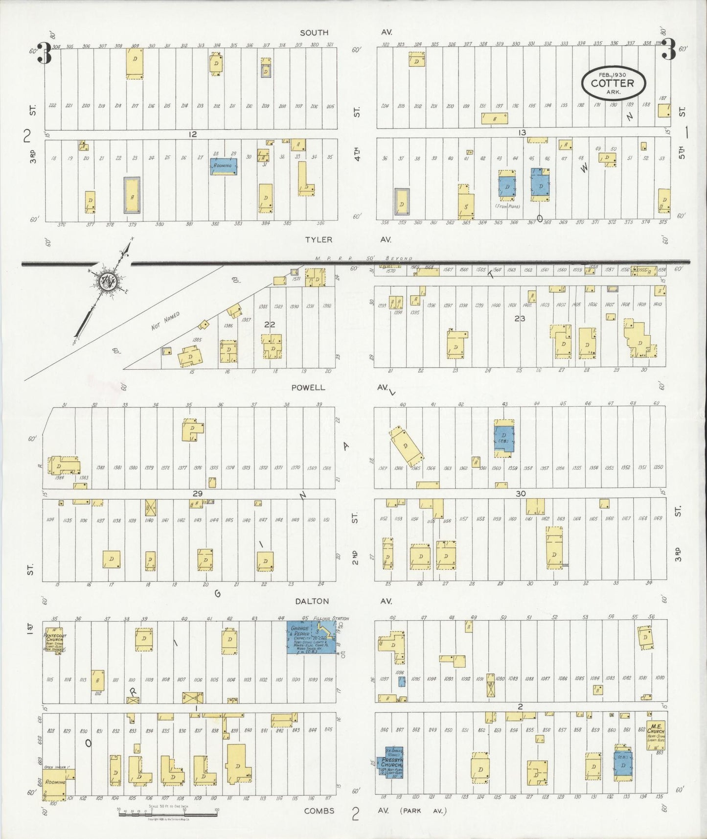 Sanborn Fire Insurance Map from Cotter, Baxter County, Arkansas (1930), Sheet #0003 - Complete Map Set gallery image, historic Sanborn map, vintage wall art, Arkansas Arkansas