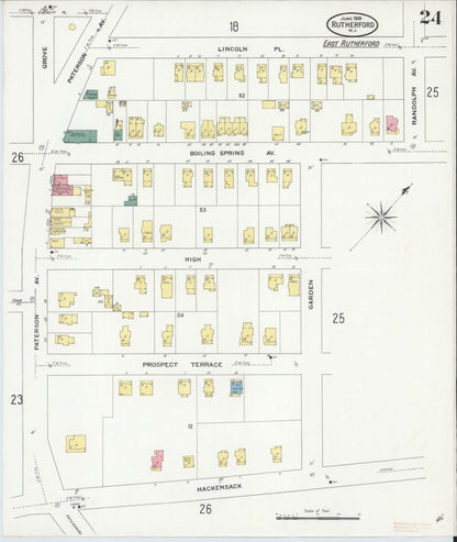 Sanborn Fire Insurance Map from Rutherford, Bergen County, New Jersey (1909), Sheet #0024 - Complete Map Set gallery image, historic Sanborn map, vintage wall art, New Jersey New Jersey