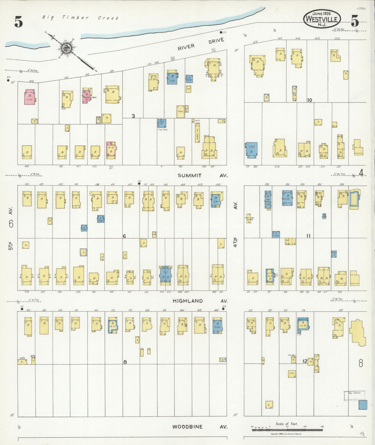 Sanborn Fire Insurance Map from Westville, Gloucester County, New Jersey (1926), Sheet #0005 - Complete Map Set gallery image, historic Sanborn map, vintage wall art, New Jersey New Jersey