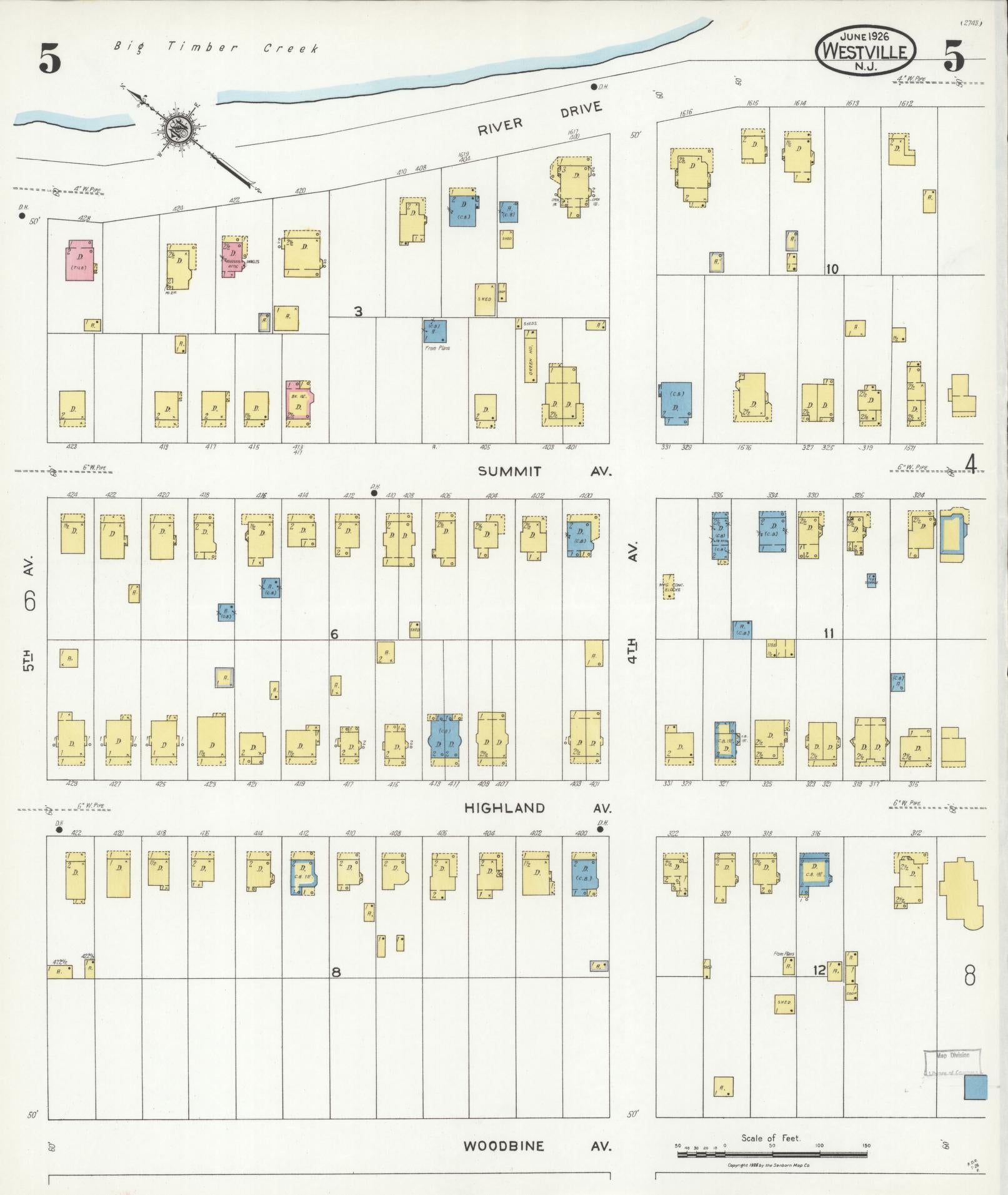 Sanborn Fire Insurance Map from Westville, Gloucester County, New Jersey (1926), Sheet #0005 - Complete Map Set gallery image, historic Sanborn map, vintage wall art, New Jersey New Jersey