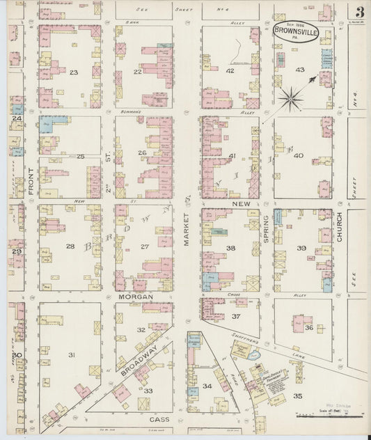 Sanborn Fire Insurance Map from Brownsville, Fayette County, Pennsylvania (1886), Sheet #0003 - Historic Sanborn Fire Insurance Map Print, vintage old map wall art, antique decor, genealogy gift, Pennsylvania Pennsylvania map