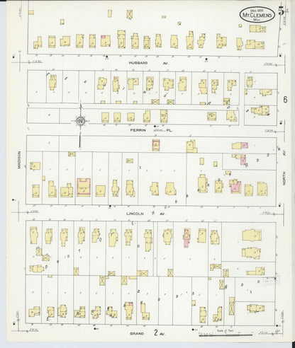 Sanborn Fire Insurance Map from Mount Clemens, Macomb County, Michigan (1909), Sheet #0005 - Historic Sanborn Fire Insurance Map Print, vintage old map wall art, antique decor, genealogy gift, Michigan Michigan map