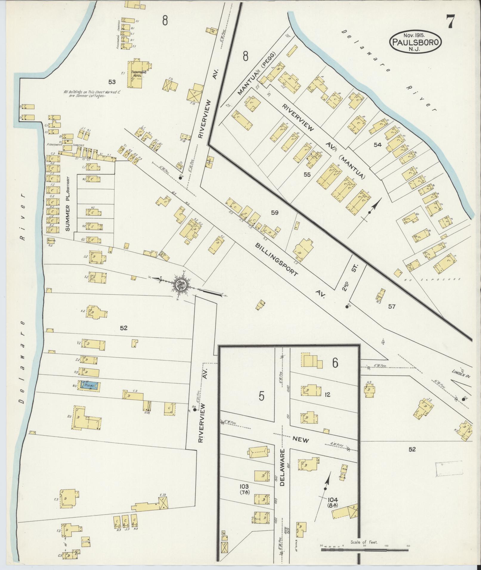 Sanborn Fire Insurance Map from Paulsboro, Gloucester County, New Jersey (1915), Sheet #0007 - Historic Sanborn Fire Insurance Map Print, vintage old map wall art, antique decor, genealogy gift, New Jersey New Jersey map