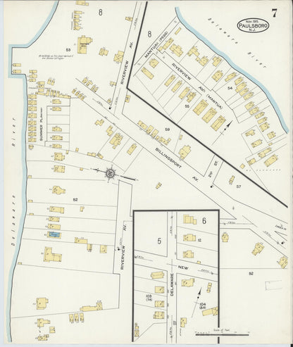 Sanborn Fire Insurance Map from Paulsboro, Gloucester County, New Jersey (1915), Sheet #0007 - Historic Sanborn Fire Insurance Map Print, vintage old map wall art, antique decor, genealogy gift, New Jersey New Jersey map